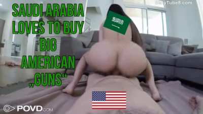 The USA fuck Saudi Arabia with gun export reverse cowgirl big ass and big cock