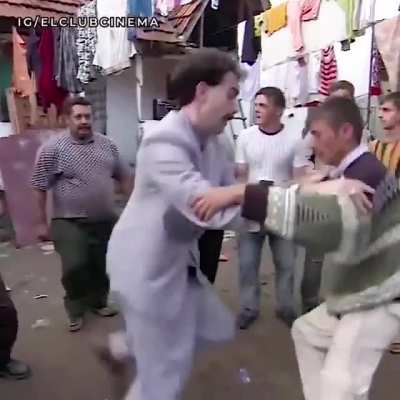 The legendary clip of Borat dancing with the villagers.