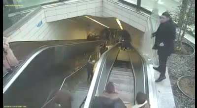 Hungry escalator consumes a man