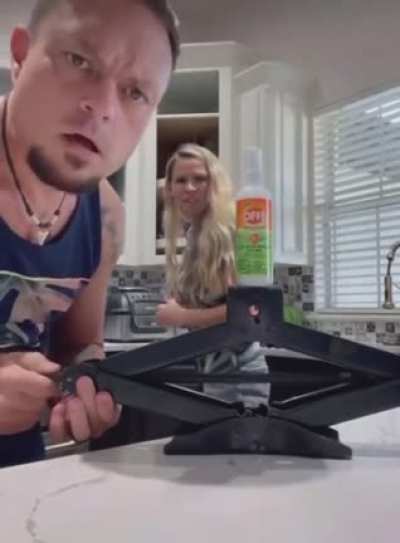 Women catches man jacking it in the kitchen