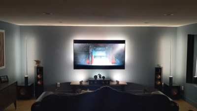 Finally got my 75" Gradient to augment my 2x Signe, 2x Iris, 1x Hue Play and 4 bulbs (not pictured). Also completed construction of my 5.2.4 system with the addition of 4 ceiling speakers in my LG CX 77"/Denon/Klipsch setup.