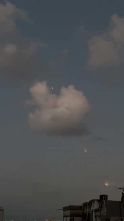 Iron Dome intercepting many rockets over Haifa, Israel