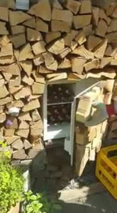 A firewood pile.