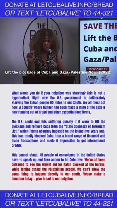 &ldquo;The people of Cuba very similarly to the people of Palestine have been able to survive because they&rsquo;ve resisted&hellip;the United States, and the illegal occupation of Israel to Palestine. Those two, have been also the ones standing against lifting the blockade