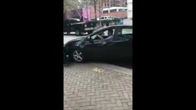 Driver tries to steal a Trump flag .. crashed into lamp post instead