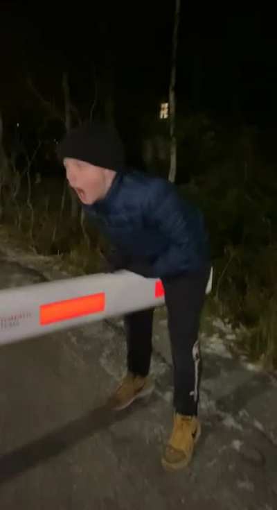 Kid bouncing on pole goes wrong.