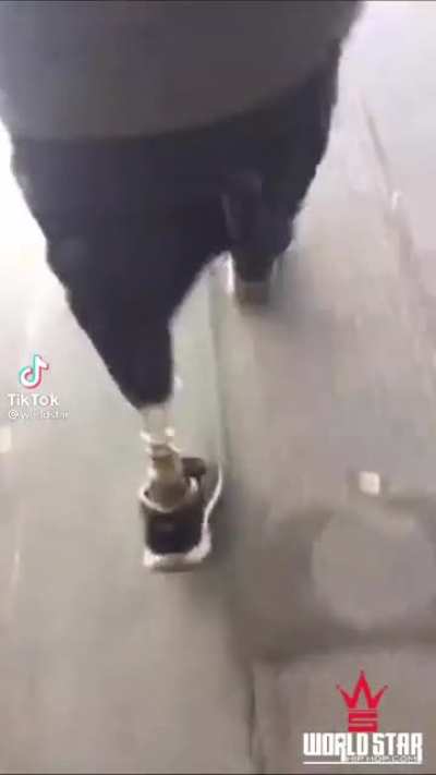Imagine already having a hard enough tim walking with the one foot you have and then having your fake one nicked out from under you.