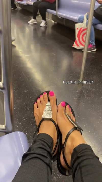 42 seconds of a little public thong sandals show on the subway