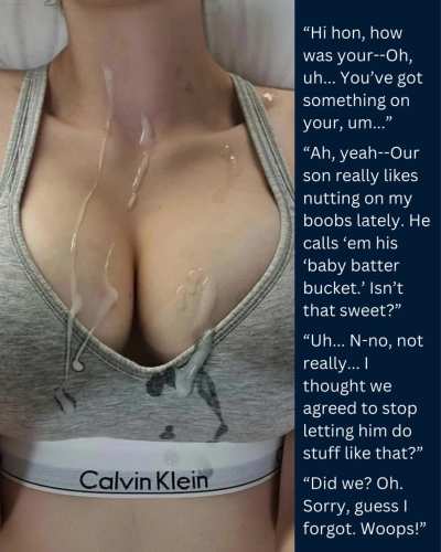 Our son won't stop nutting on his mother's tits!
