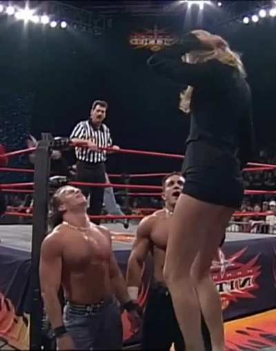 Dancing on the table in her Miss Hancock days 7/00 IG