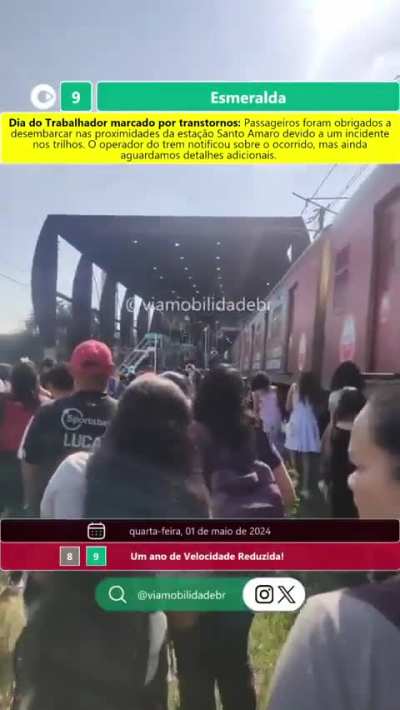Linha 9 privatizada: 1&ordm; de Maio, e o trabalhador tendo de andar a p&eacute; no trilho. 5 reais a tarifa. Os donos da linha s&atilde;o bilion&aacute;rios.