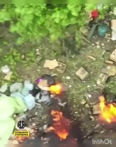 Ukraine uses an FPV drone to take out a Russian ammo stash