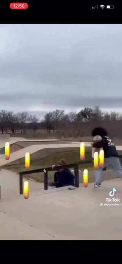 Lady attempts to attack skater. Commenter added the chefs kiss.