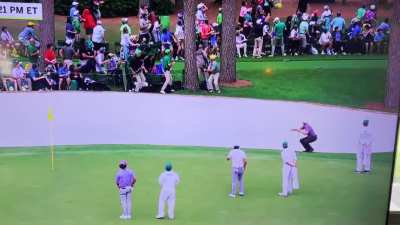 Trees falling at the masters today. I zoomed in so you can see how lucky those two people are. No injuries reported.