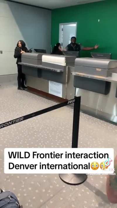Airport customers yell at Frontier representatives at Denver International