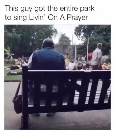 Man gets the entire park to sing Livin On A Prayer with him