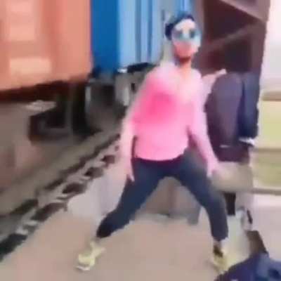 the train had enough of his break dance!! and gave him a broken face!!