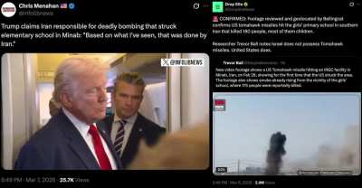Bellingcat confirms US Tomahawk missile attack on Iranian girls' primary school. Trump, Iranian monarchists, and Zionist commentators all falsely claimed the attack was carried out by Iran. Some Zionists &amp;amp; monarchists simultaneously defended the attac