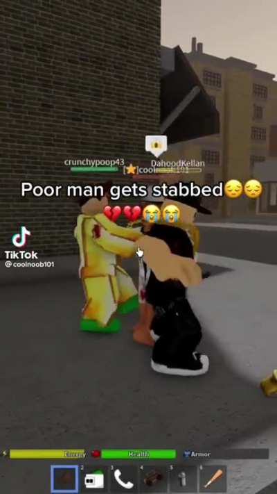Violent horrific scene of two thugs stabbing an innocent bystander