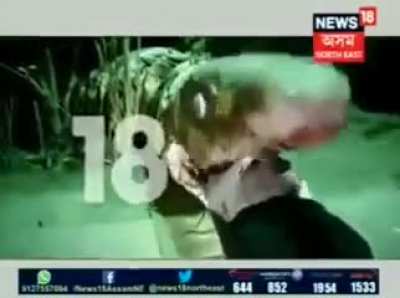 He was saying, "there's an Ajgar(Python) here. We have come here to find it". Btw this is a legit News channel in India.