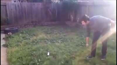 Guy thinks it&rsquo;s a good idea to throw a knife at spray paint