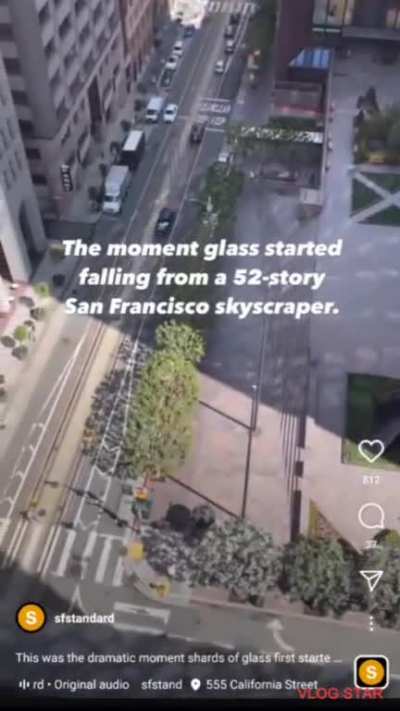 Video of the glass falling down almost hitting pedestrian