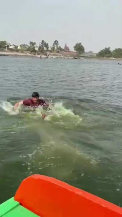 Dude jumped into shallow water thinking he is going for deep water dive