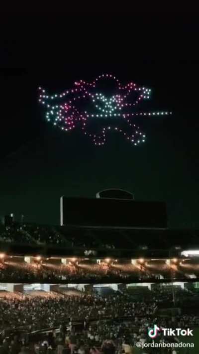 Drone light show at a baseball game.