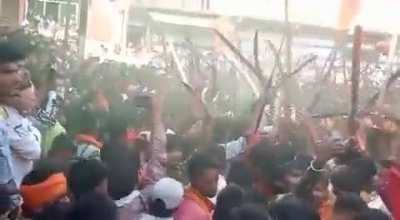 This is urgent. There is mass anti muslim violence brewing in India. Terrifying videos of mobs assaulting muslims in worship places and houses are coming from each states. In this video you can see an armed mob with swords dancing on anti muslim songs inf
