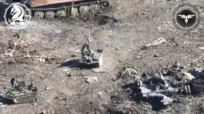 Destruction of the Russian combat robotic platforms by the FPV drones of the 47th Brigade. Avdiivka front.