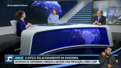 A microbióloga Natalia Pasternak mandando umas verdades durante o Jornal Cultura