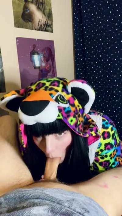 Don’t you just love the way the ears on my onesie wiggle while I suck cock?