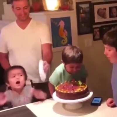 To blow the candles on his brother’s birthday cake