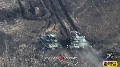 Ukrainian military from the "Shadow" unit destroy a Russian T-90M tank and T-72(?) in the Avdiivka area