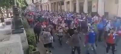 Hundreds of Pro-Government Cuban Protesters chant "I am Fidel" on the streets