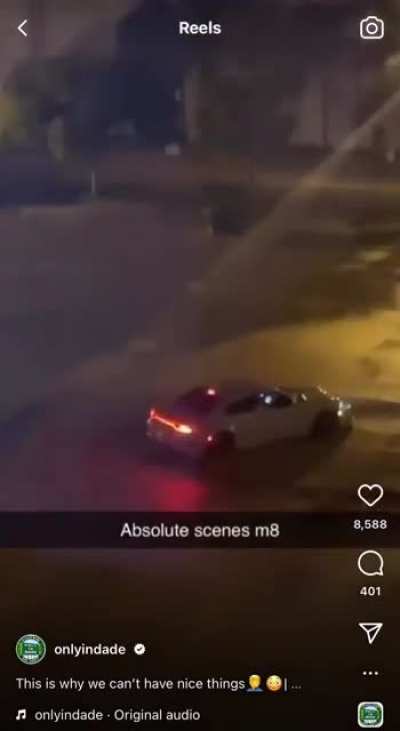Drifting Dodge Charger rams light pole (FL)