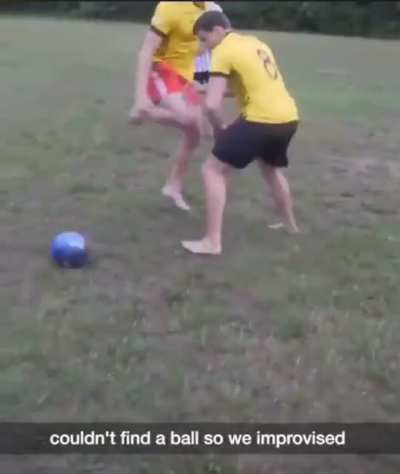 H2H playing soccer with a bowling ball