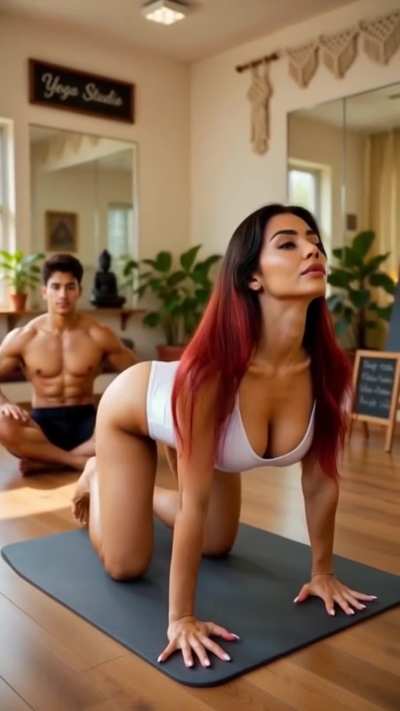 Professora de Yoga pegando o aluno depois da aula