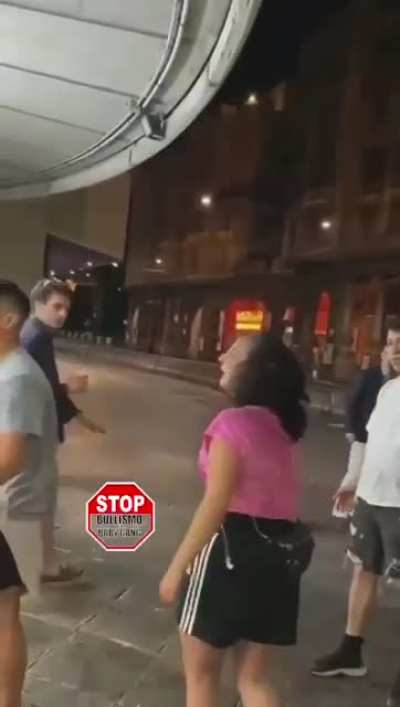 Italian girl loses control and beats 3 guys