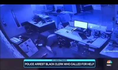 Black hotel clerk calls police on unruly man in lobby. Cops assault and arrest clerk almost instantly on arrival, give unruly man a "courtesy" ride home.