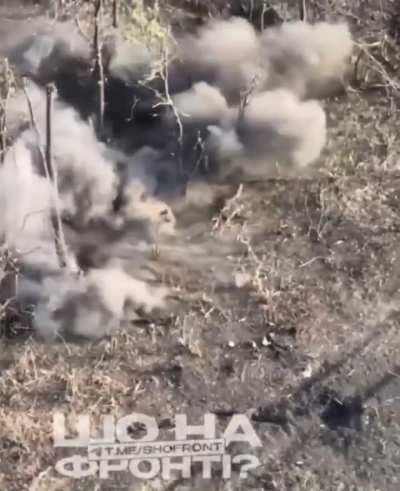 Russian soldier survives the first two close by shells but the third impact got him. Music from source. Uploaded June 10th 2024