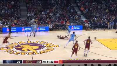 [Highlight] Darius Garland is lying on the ground after stealing the ball from Brandon Clarke and finds Evan Mobley for the dunk