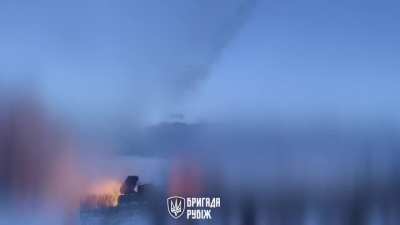 Ukraine's 4th "Rubizh" Rapid Reaction Brigade in cooperation with aerial reconnaissance destroyed an MTLB and BMP-2 with BM-21 "Grad" MLRS. Bakhmut. Feb 2024