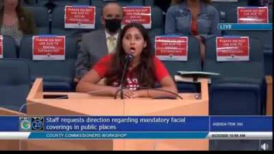 This angry Florida woman argued today against the mask mandate, while bringing up the devil, 5G, Bill Gates, Hillary Clinton, 