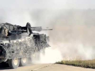 M1128 "Stryker" Mobile Gun System (MGS), armed with a 105mm M68A1E4 rifled gun