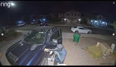 Criminals bring AK-47 to steal truck from drive way.